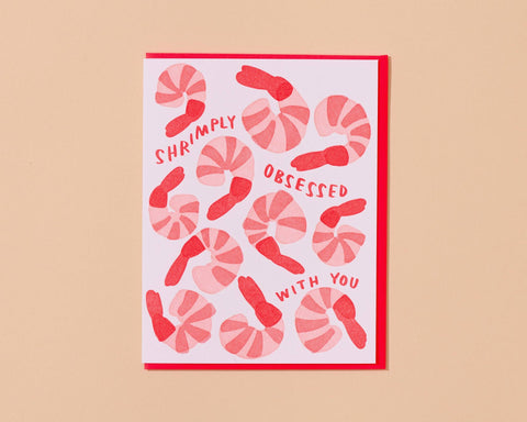 Shrimply Obsessed With You Letterpress Love Card Foodie Snacks Shrimp Cocktail Spring Easter