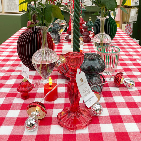 Red & White Fabric Gingham Tablecloth |Summer|
