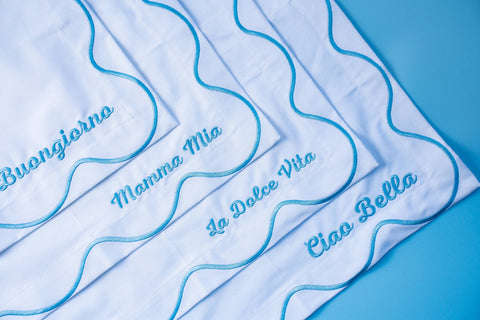 Italian Placemats: Ciao Bella, Buongiorno, La Dolce Vita, Mama Mia (Pink / Blue)
