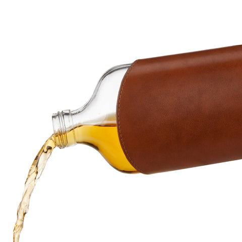 Viski - Admiral™ Vintage-Style Parker Leather-Wrapped Glass Flask