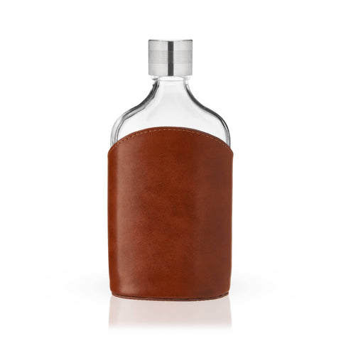 Viski - Admiral™ Vintage-Style Parker Leather-Wrapped Glass Flask