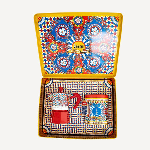 MOKA 3 CUPS + COFFEE TIN GIFT SET D&G RED CARRETTO