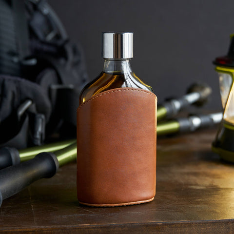 Viski - Admiral™ Vintage-Style Parker Leather-Wrapped Glass Flask