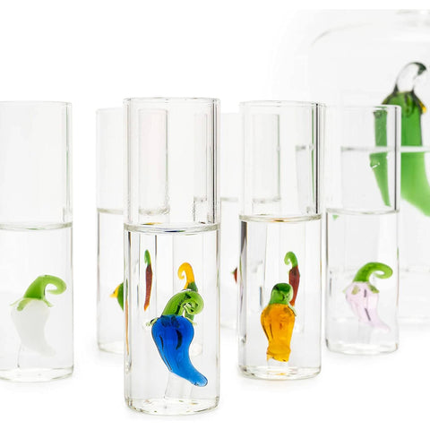 Tequila Decanter Set With 6 Pepper Shot Glasses