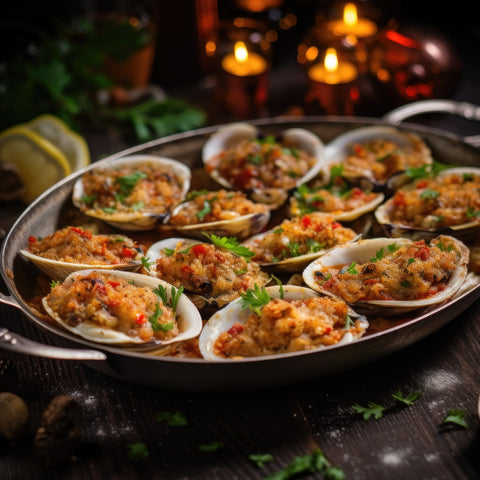 Long Island Local - CLAMS: Little Necks with Spicy Broth  & Baked Stuffed Clams