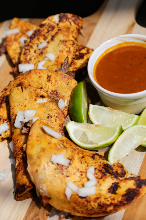 Birria Tacos, Elotes &  Cinnamon Churros