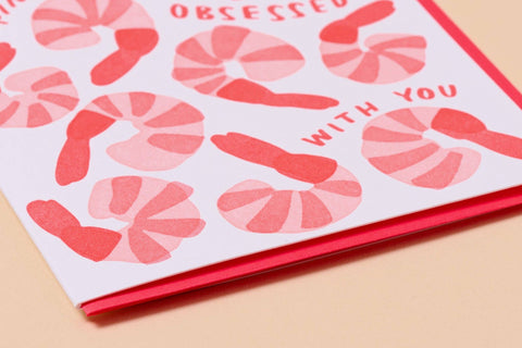 Shrimply Obsessed With You Letterpress Love Card Foodie Snacks Shrimp Cocktail Spring Easter
