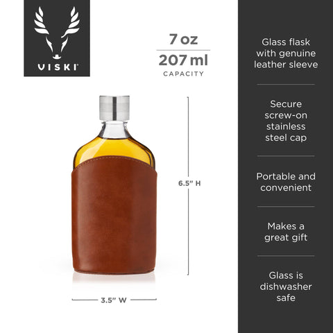 Viski - Admiral™ Vintage-Style Parker Leather-Wrapped Glass Flask