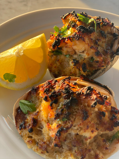 Long Island Local - CLAMS: Little Necks with Spicy Broth  & Baked Stuffed Clams