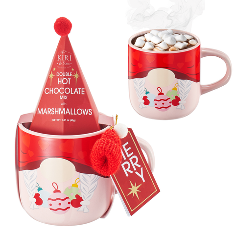 Red Holiday Mug With Hot Cocoa Mix & Marshmallows