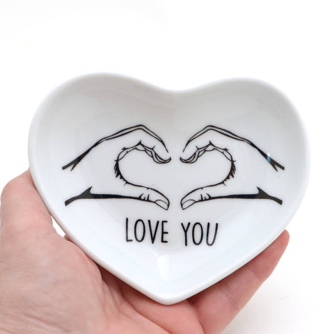 Love You, Heart shaped dish,  ring holder, trinket dish