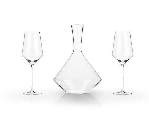 Viski - Raye™ Angled Crystal Decanter & Wine Glasses Set - Set of 3