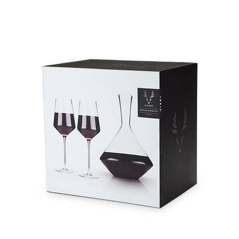 Viski - Raye™ Angled Crystal Decanter & Wine Glasses Set - Set of 3