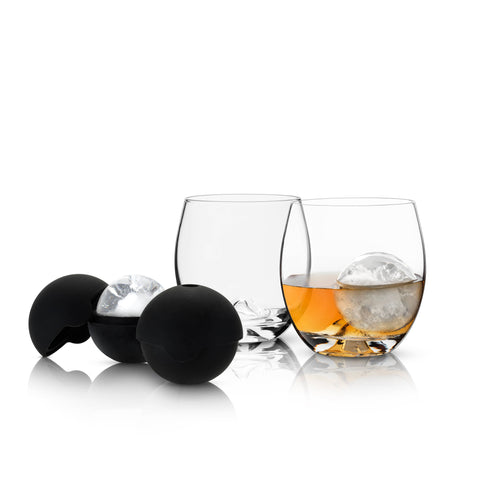 Viski - Glacier Rocks® Ice Ball Molds & Tumblers Set - Set of 4