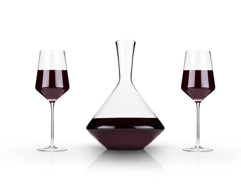 Viski - Raye™ Angled Crystal Decanter & Wine Glasses Set - Set of 3