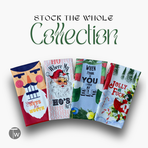 Where My Ho's At? Holiday Christmas Kitchen Tea Towel 4 Pack