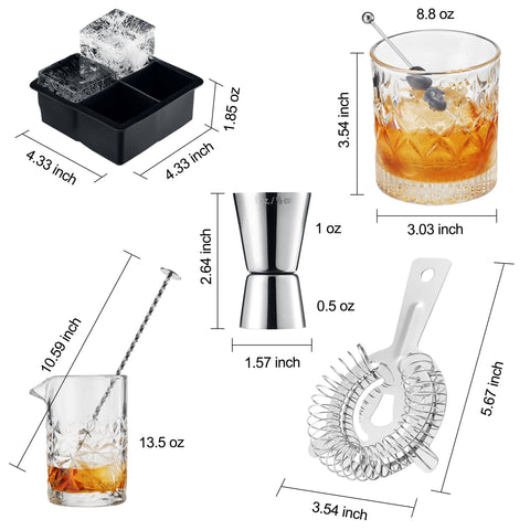 Whiskey Cocktail Making Kit - Rocks Drinking Glass Set