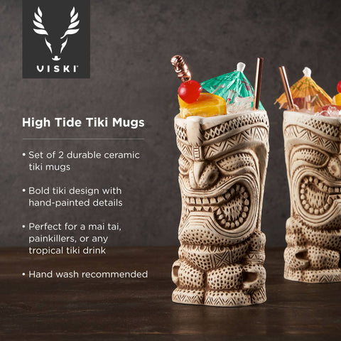 Viski - Pacific™ High Tide Hand-Painted Ceramic Tiki Mugs - Set of 2