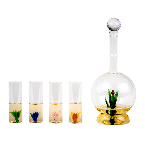 Tequila Aloe Decanter With Agave Plant & 4 Shot Glasses Set