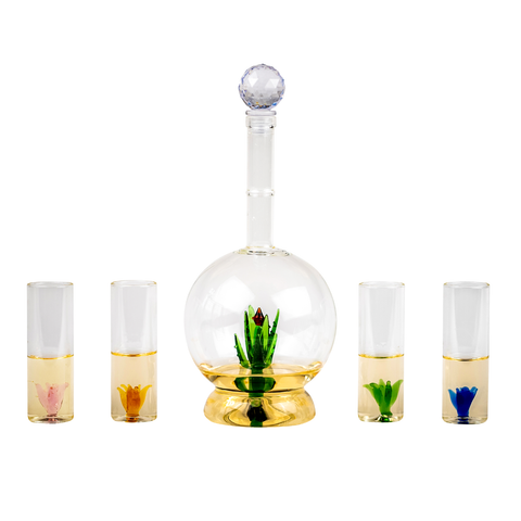 Tequila Aloe Decanter With Agave Plant & 4 Shot Glasses Set