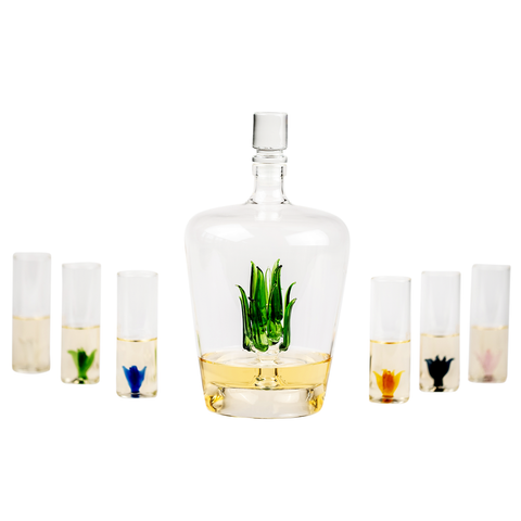 Tequila Agave Decanter With 6 Shot Glasses And Stand