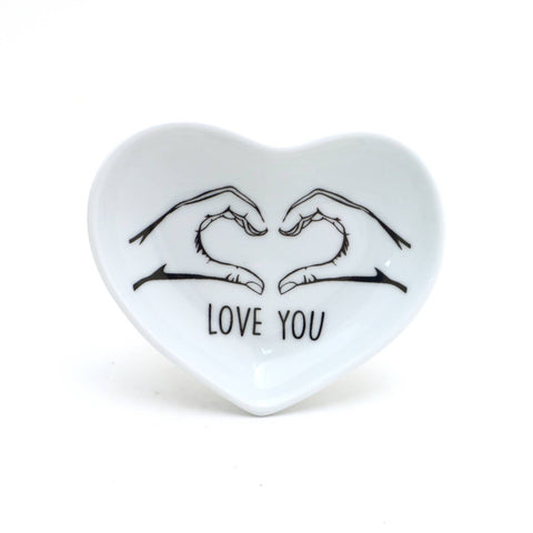 Love You, Heart shaped dish,  ring holder, trinket dish