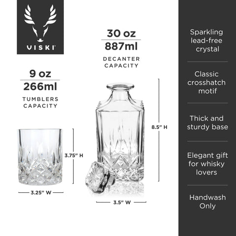 Viski - Admiral™ Crystal Whiskey Decanter & Tumblers Set - Set of 3