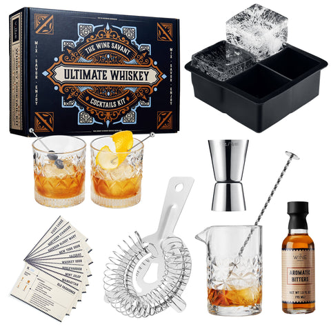 Whiskey Cocktail Making Kit - Rocks Drinking Glass Set