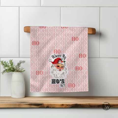 Where My Ho's At? Holiday Christmas Kitchen Tea Towel 4 Pack