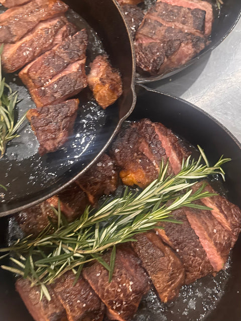 The Steakhouse: Butter‑Basted NY Strip, Crispy Brussels & Warm Chocolate Lava Cake