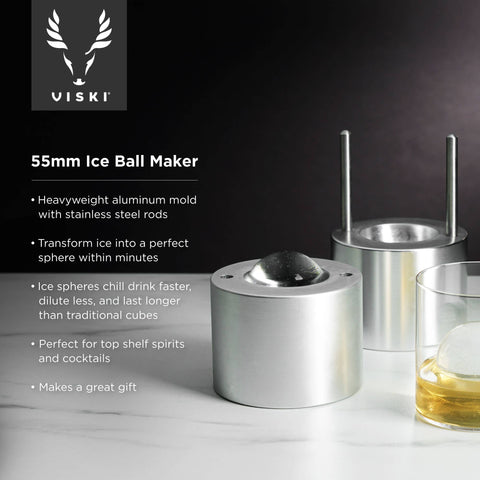 Viski - Glacier Rocks® 55mm Whiskey Clear Ice Ball Maker