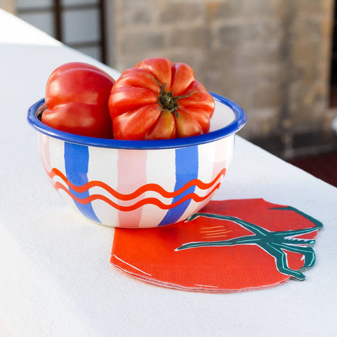 Tomato Stripe Enamel Bowl | 16cm