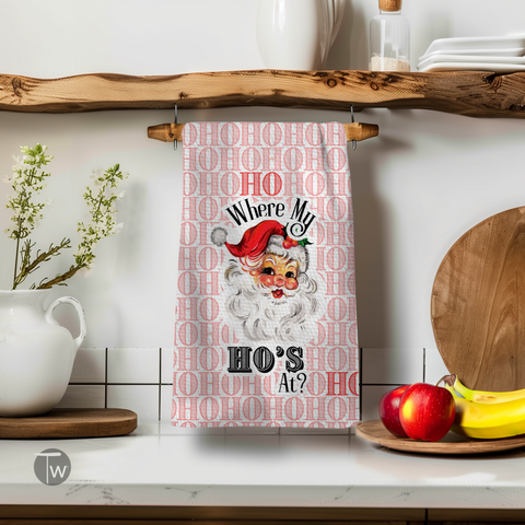 Where My Ho's At? Holiday Christmas Kitchen Tea Towel 4 Pack