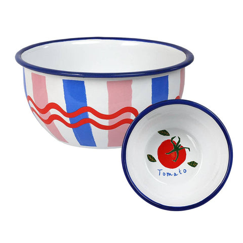 Tomato Stripe Enamel Bowl | 16cm