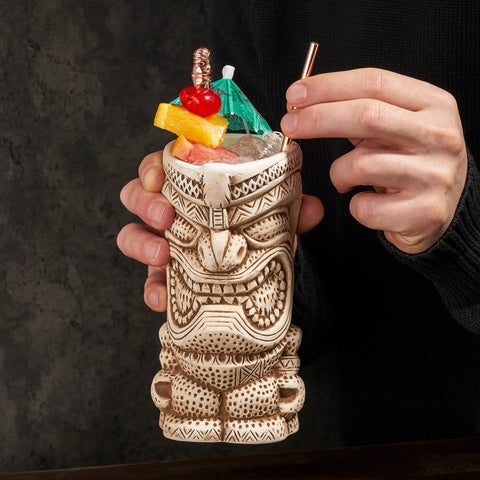 Viski - Pacific™ High Tide Hand-Painted Ceramic Tiki Mugs - Set of 2