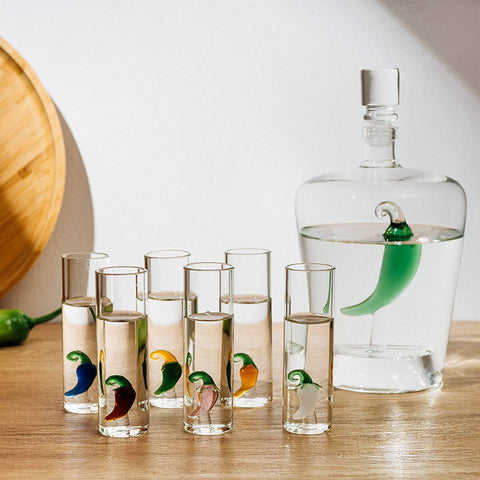 Tequila Decanter Set With 6 Pepper Shot Glasses