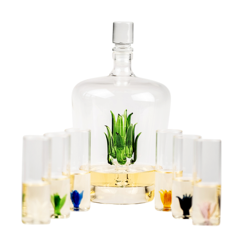 Tequila Agave Decanter With 6 Shot Glasses And Stand