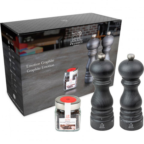 PEUGEOT - Emotion Graphite Gift Box - Pepper Mill + Salt Mill Paris 18 cm + Tan Hoi Pepper