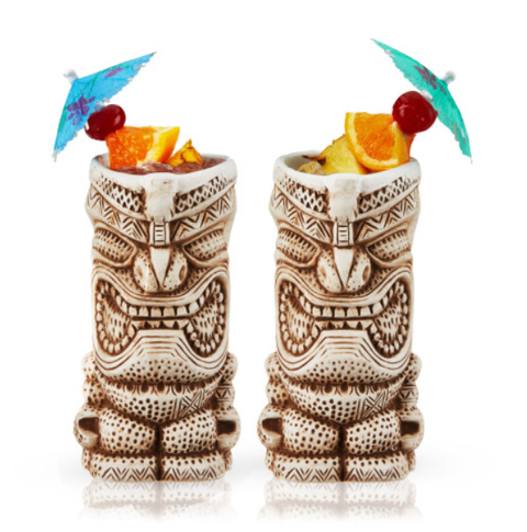 Viski - Pacific™ High Tide Hand-Painted Ceramic Tiki Mugs - Set of 2