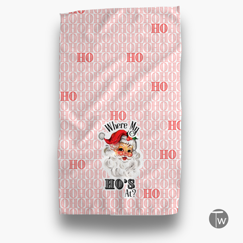 Where My Ho's At? Holiday Christmas Kitchen Tea Towel 4 Pack