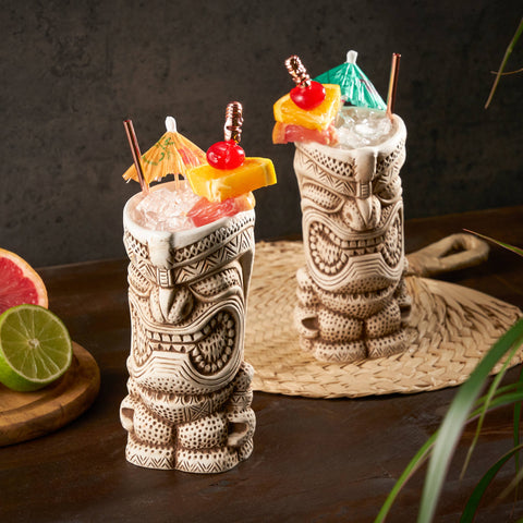 Viski - Pacific™ High Tide Hand-Painted Ceramic Tiki Mugs - Set of 2