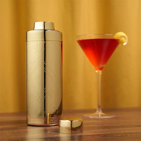 Viski - Art Deco Gold-Plated Cocktail Shaker w/ Built-in Strainer