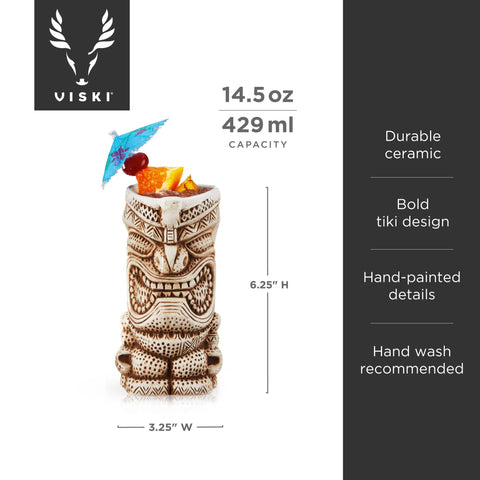 Viski - Pacific™ High Tide Hand-Painted Ceramic Tiki Mugs - Set of 2