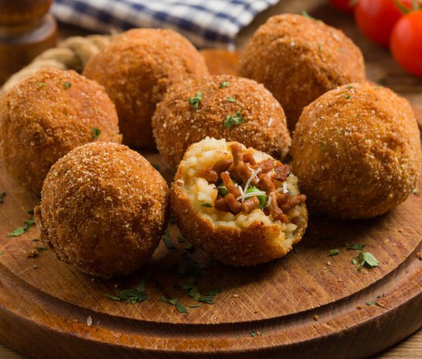 Thanksgiving Arancini with Andouille, Holy Trinity Veg and Smoked Aioli