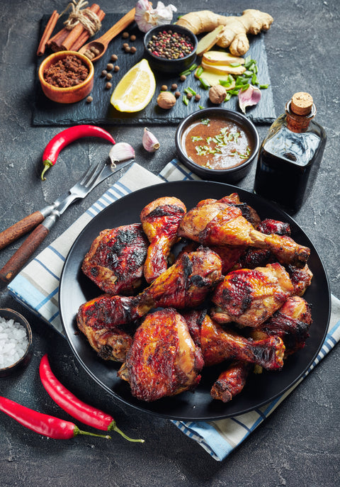 Caribbean Kitchen: Jerk Chicken, Sweet Plantains, Mango Salsa and Rum Roasted Pineapple Flambe