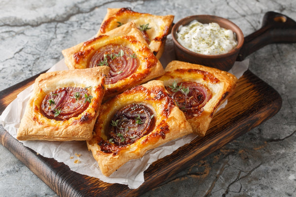 Puff Pastry Tarts with Caramelized Onion and Goat Cheese