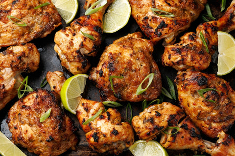 Caribbean Kitchen: Jerk Chicken, Sweet Plantains, Mango Salsa and Rum Roasted Pineapple Flambe