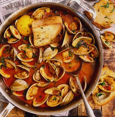Long Island Local - CLAMS: Little Necks with spicy broth  & Baked Stuffed Clams